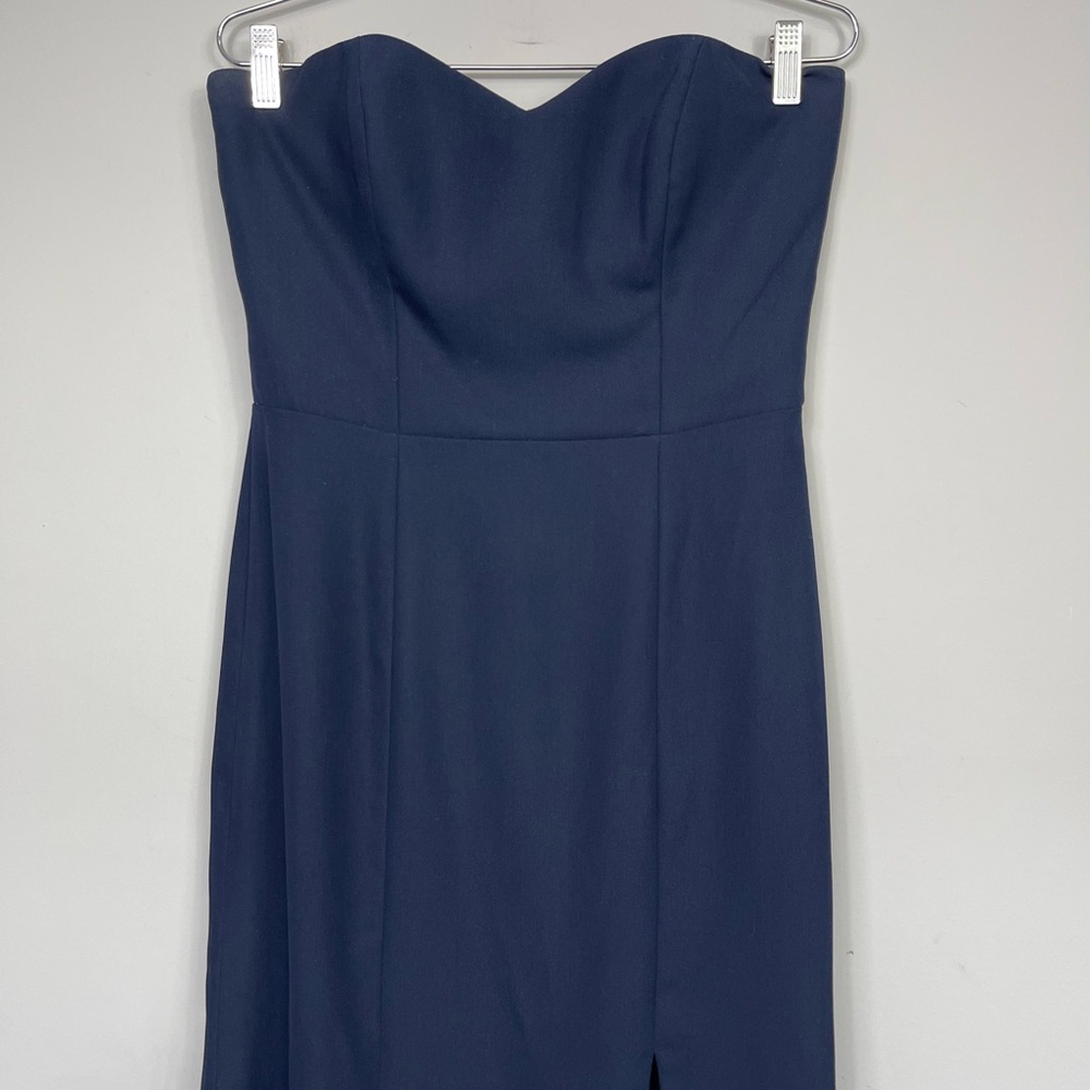AFTER SIX STRAPLESS CREPE TRUMPET GOWN WITH FRONT SLIT IN MIDNIGHT NAVY 6775 10 - Picture 4 of 16